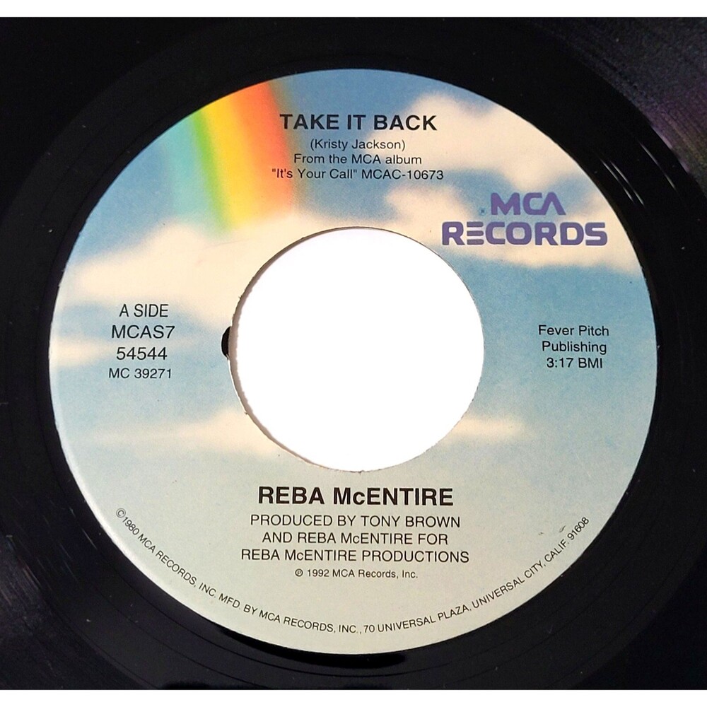 Reba McEntire Take It Back / Baby's Gone Blues 45 RPM Vinyl M- MCA '92